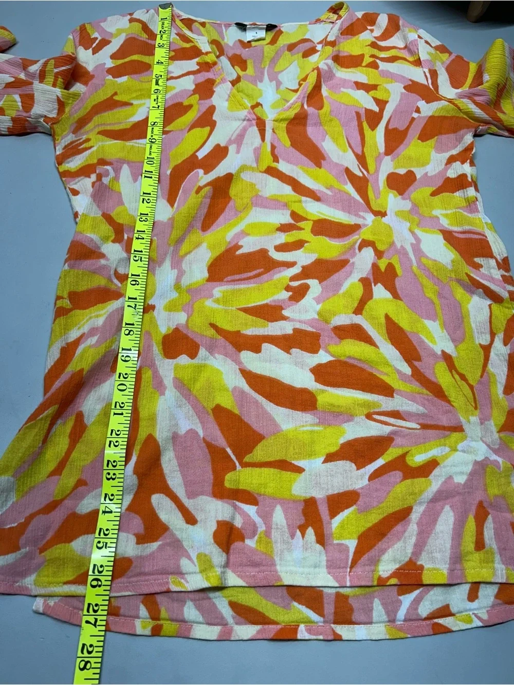 J. Crew Pink, Yellow & Orange Abstract Floral V-Neck Tunic small
